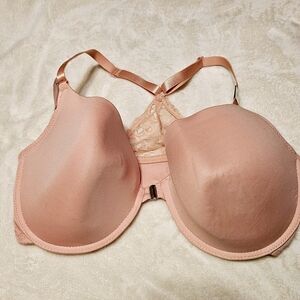 Delta Burke Racerback Underwire Bra - Lace- Front Closure - Pink- Plus Size 38DD